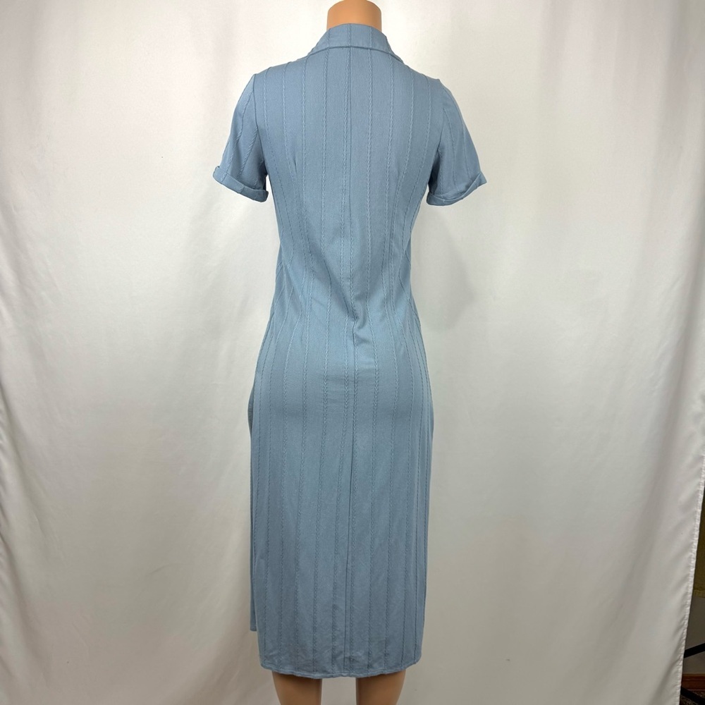 SkyLar Rose Dust Blue Maxi Buttoned Tunic Dress /Duster High Cut Side Slits Sz S - Picture 4 of 13